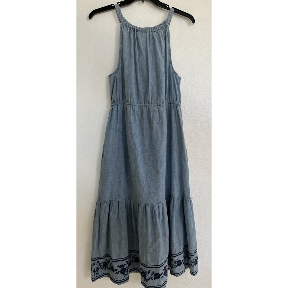 St John’s Bay 100% Cotton Embroidered Maxi Dress Large Blue Halter-Fringe Boho - Picture 2 of 10